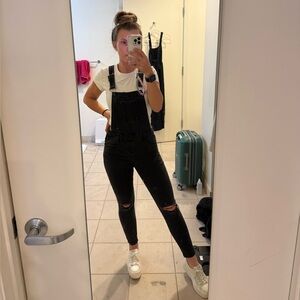 Black denim overalls